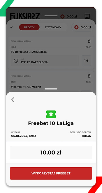 freebet Fuksiarz na La Liga wykorzystanie