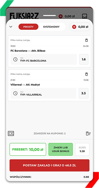 kupon za freebet La Liga w Fuksiarzu