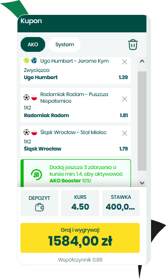 przykład kuponu AKO w Betfan